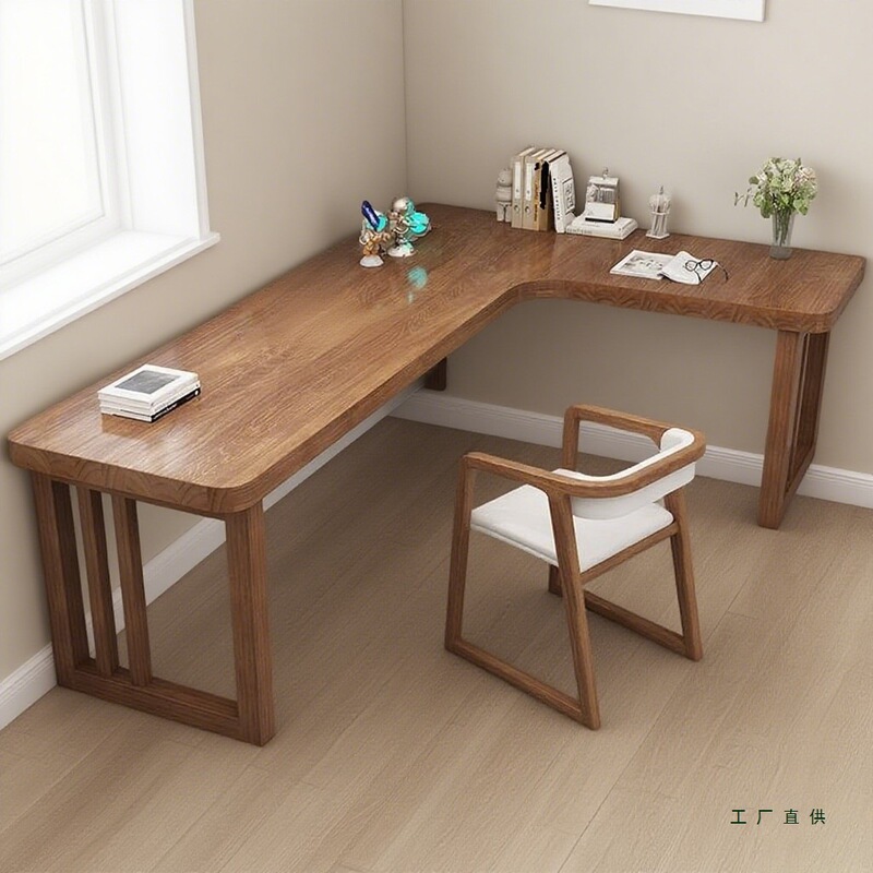 Solid Wood Corner Desk with Drawer, Simple Wall Corner Study Table, Living Room Home Double Long Table Workbench