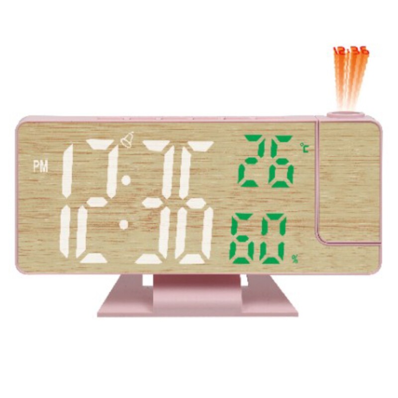 新款简约竹面LED多功能投影闹钟大字体显示电子钟数字闹钟台式|undefined
