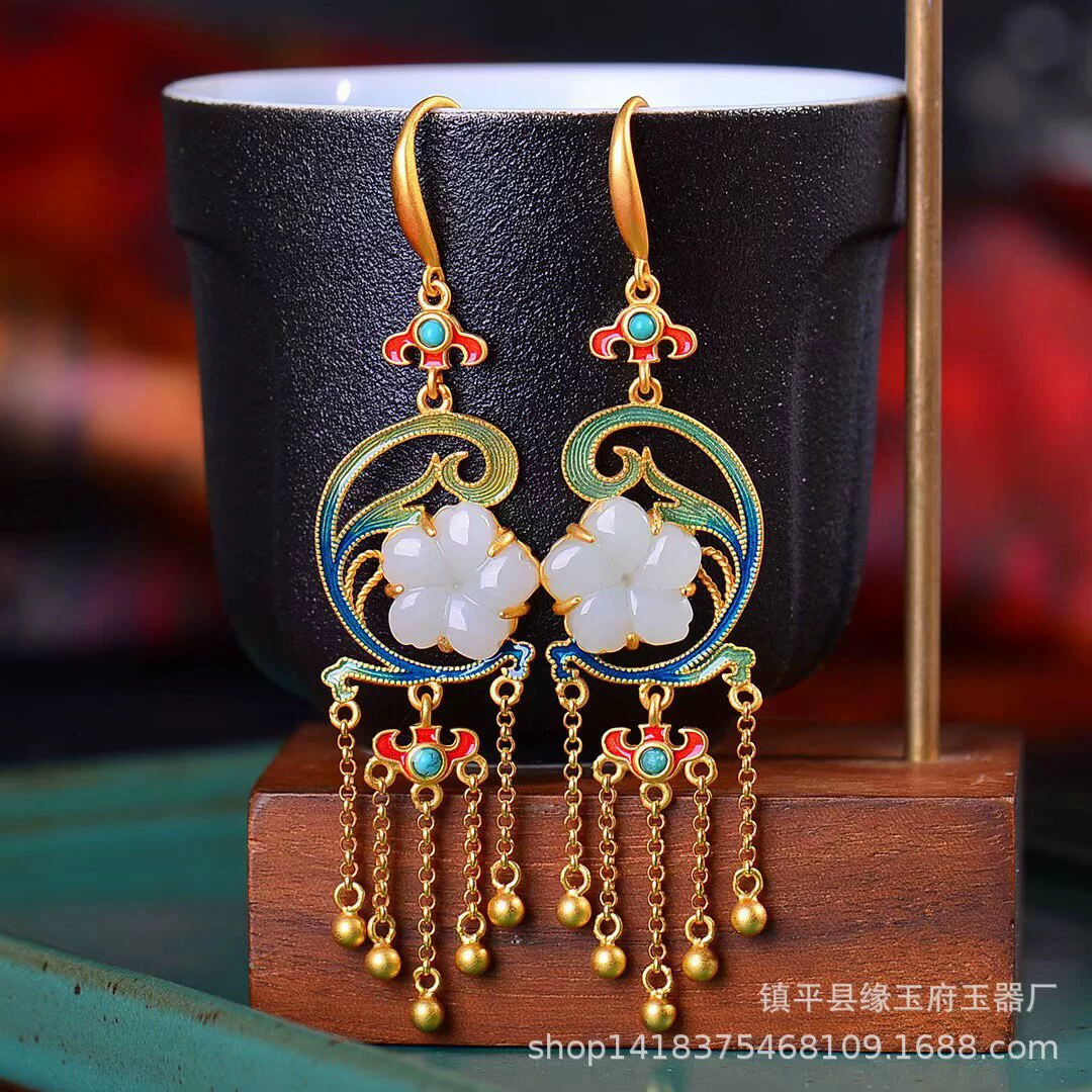 Серьги jade, инкрустация камнем, эмаль, образец серебро 925, розы