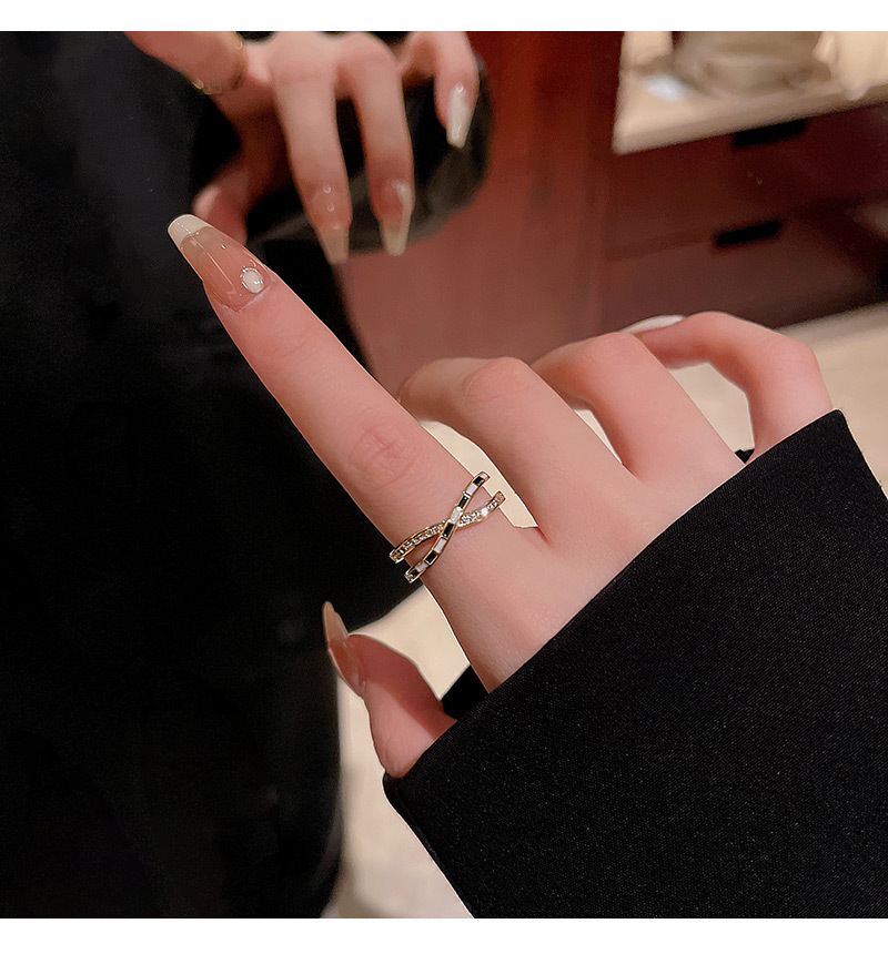 Fashion Geometric Copper Inlay Artificial Pearls Zircon Open Ring