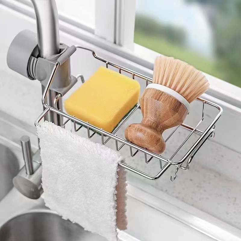 Faucet Storage Rack Kitchen Stainless Steel Sink Storage Rack Household Spongy Cloth Washing Drain Rack Hanging Basket
