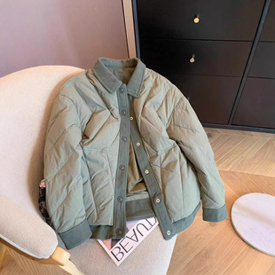 Korean-style Niche Contrast Lapel Rhombus Lightweight Cotton-padded Coat Cotton-padded Jacket for Men and Women Autumn and Winter Vintage Casual Warm Cotton-padded Jacket