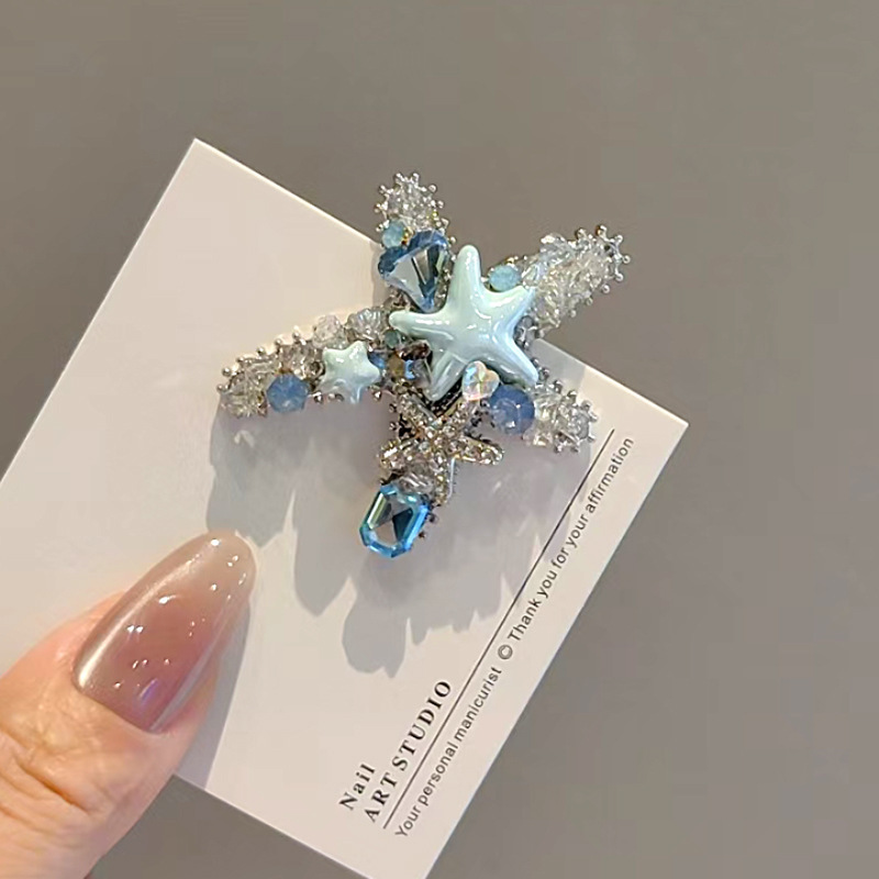 韩系重工蓝色星星侧边夹发卡女新款碎发整理刘海夹鸭嘴夹精致发饰|undefined