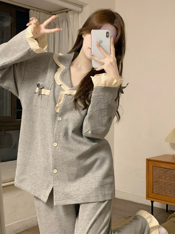 8819黄兰格2025春秋新款长开衫网红ins学生睡衣女休闲家居服官方|undefined