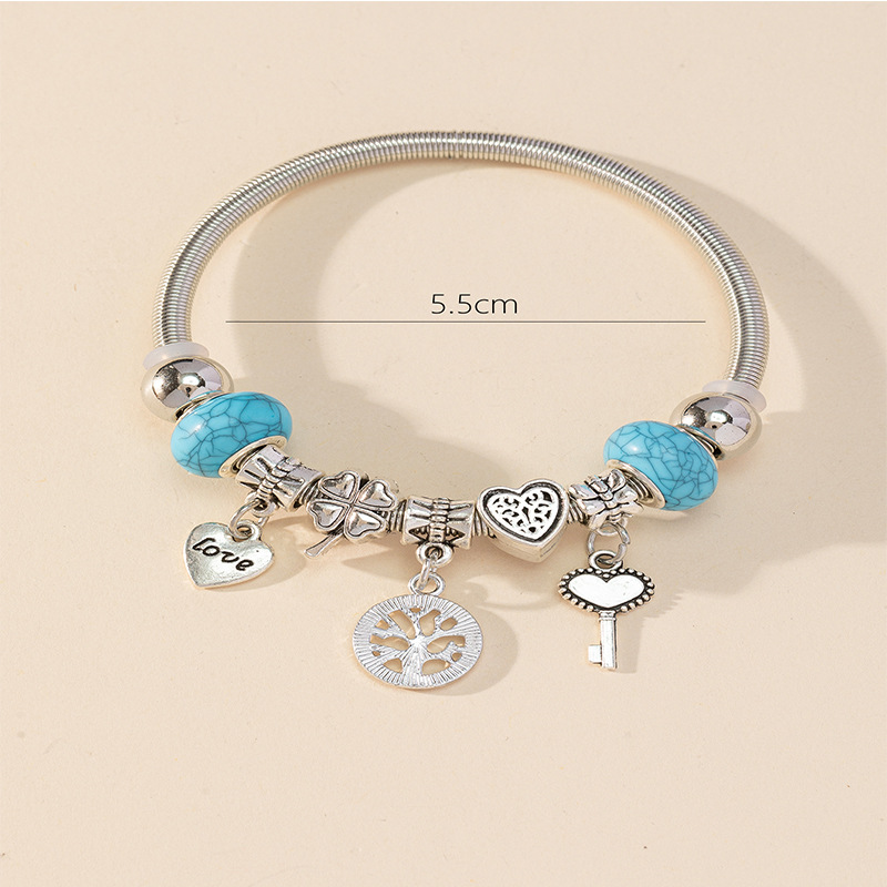 Panjia pulsera Dora DIY cuentas transfronterizas explosión amor accesorios de cuatro hojas llave de la vida árbol colgante pulsera image 4