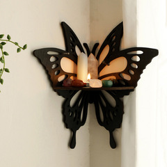 New black wooden small butterfly style hollow crystal storage rack, simple cottage home wall decoration