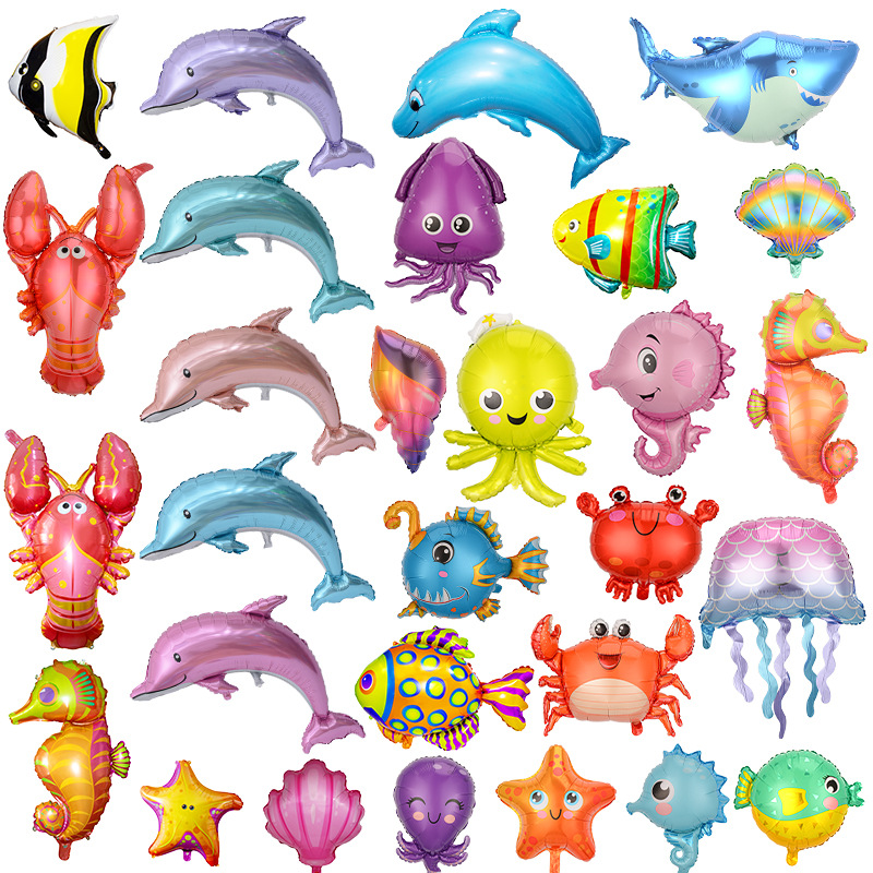 Nuevo globo de animales marinos globo de tiburón decoración de fiesta langosta delfín medusa mundo submarino globo de película de aluminio