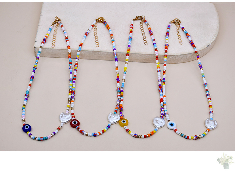 New Summer Color Beads Choker Heart-shaped Collarbone Alloy Necklace Female display picture 3