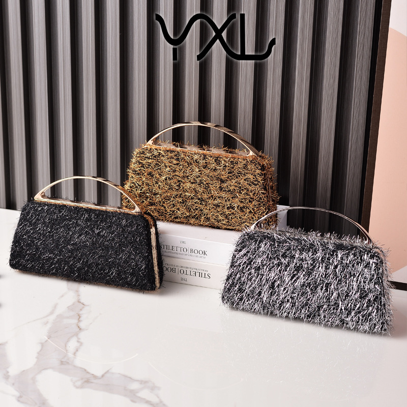 Bolso de cena dorado con borlas de nuevo estilo transfronterizo, bolso de fiesta portátil, bolso de novia de boda de moda europea y americana, venta directa de fábrica