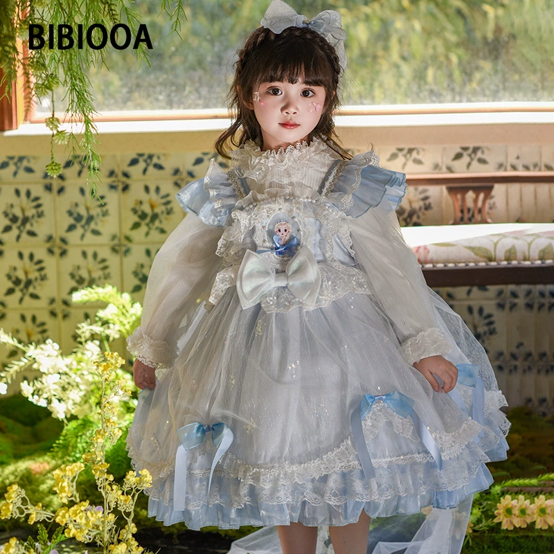Детская одежда BIBIOOA, лето 2025, новый стиль, детское платье принцессы с короткими рукавами для девочек ростом 110-150 см, 25091