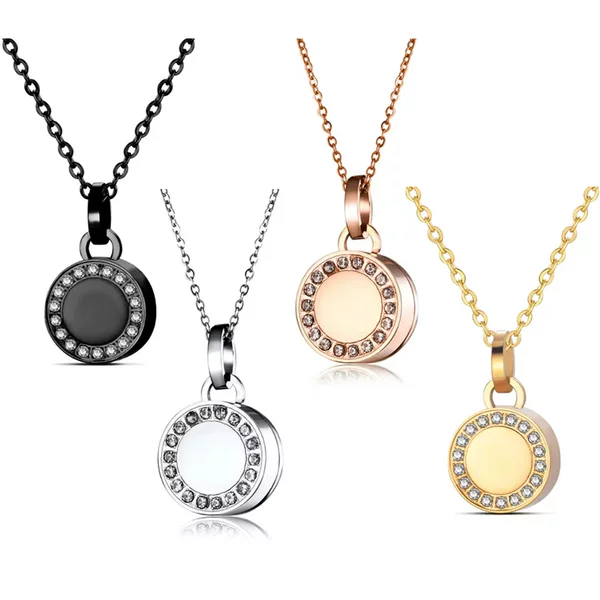 Cross-Border New Product Pet Hair Ashes Necklace Commemorative Round Diamond-Encrusted Ashes Pendant with Openable Ashes Container