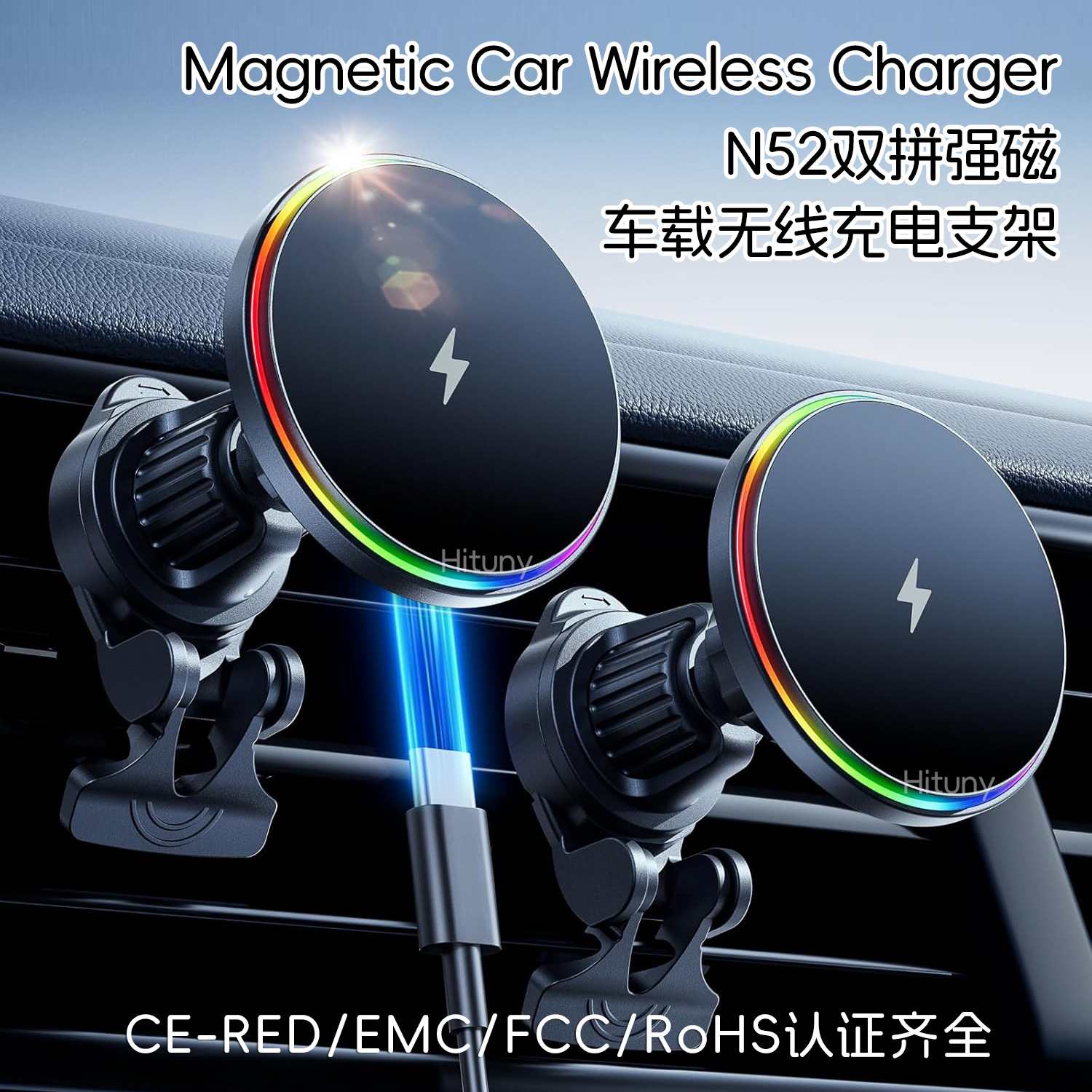 Cargador inalámbrico para automóvil de 15W Soporte de navegación para teléfono móvil Magsafe para carga inalámbrica magnética Apple Android