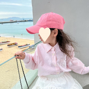 2025 Shirt Girls Spring and Summer New Kidsren's Summer Stripesd Breathable Sun Protection Clothing Korean Style Baby Long-Sleeved Tops