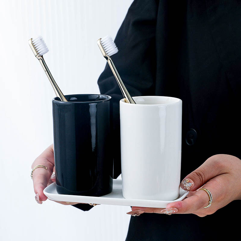 Ceramic Wash Cup for Inns and Guesthouses, Toothbrush Cup, Mouthwash Cup, a Pair of Simple Hotel Guest Room Set Combination Ceramic Wash Cup for Inns and Guesthouses, Toothbrush Cup, Mouthwash Cup, a Pair of Simple Hotel Guest Room Set Combination