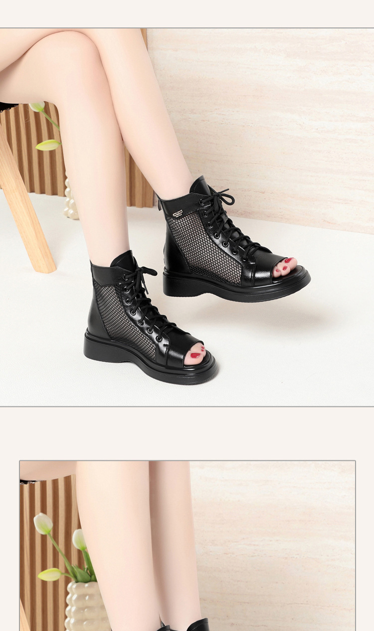 Boot lưới nữ đế dày thoáng khí cổ thấp dáng Martin — Màu đen chi tiết 15