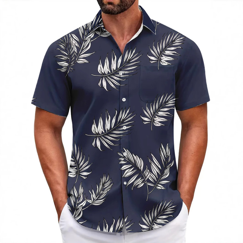 2025 Cross-Border Men's 3D Printed Short-Sleeved Floral Shirt Men's Retro Hawaiian Beach Casual Loose Men's Shirt