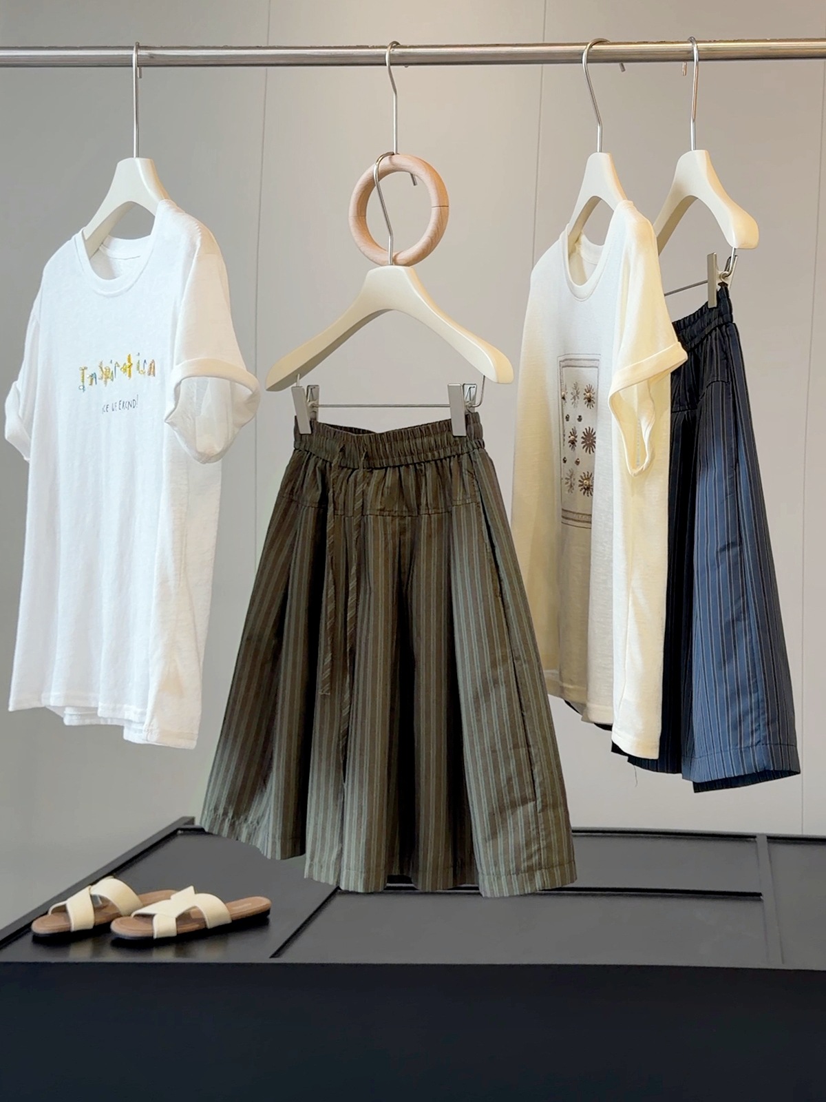Retro Women's Drawstring Striped Casual Pants Slimming Flattering Loose Fit Wide Leg Shorts Five Point Skirt Style Summer_ecoleips.com