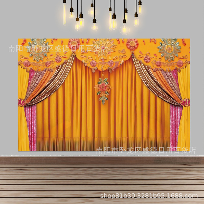 Indian Marigold Yellow Curtain Traditional Diwali Party Photography Background Cloth Atmosphere Layout Decorative Banner Indian Marigold Yellow Curtain Traditional Diwali Party Photography Background Cloth Atmosphere Layout Decorative Banner
