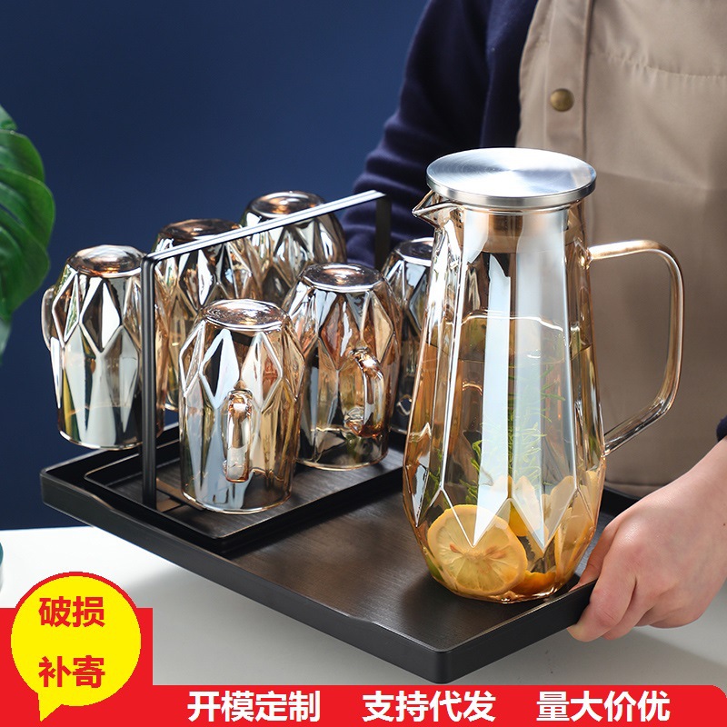 Jarra de agua fría de vidrio de gran capacidad, con asa, resistente al calor