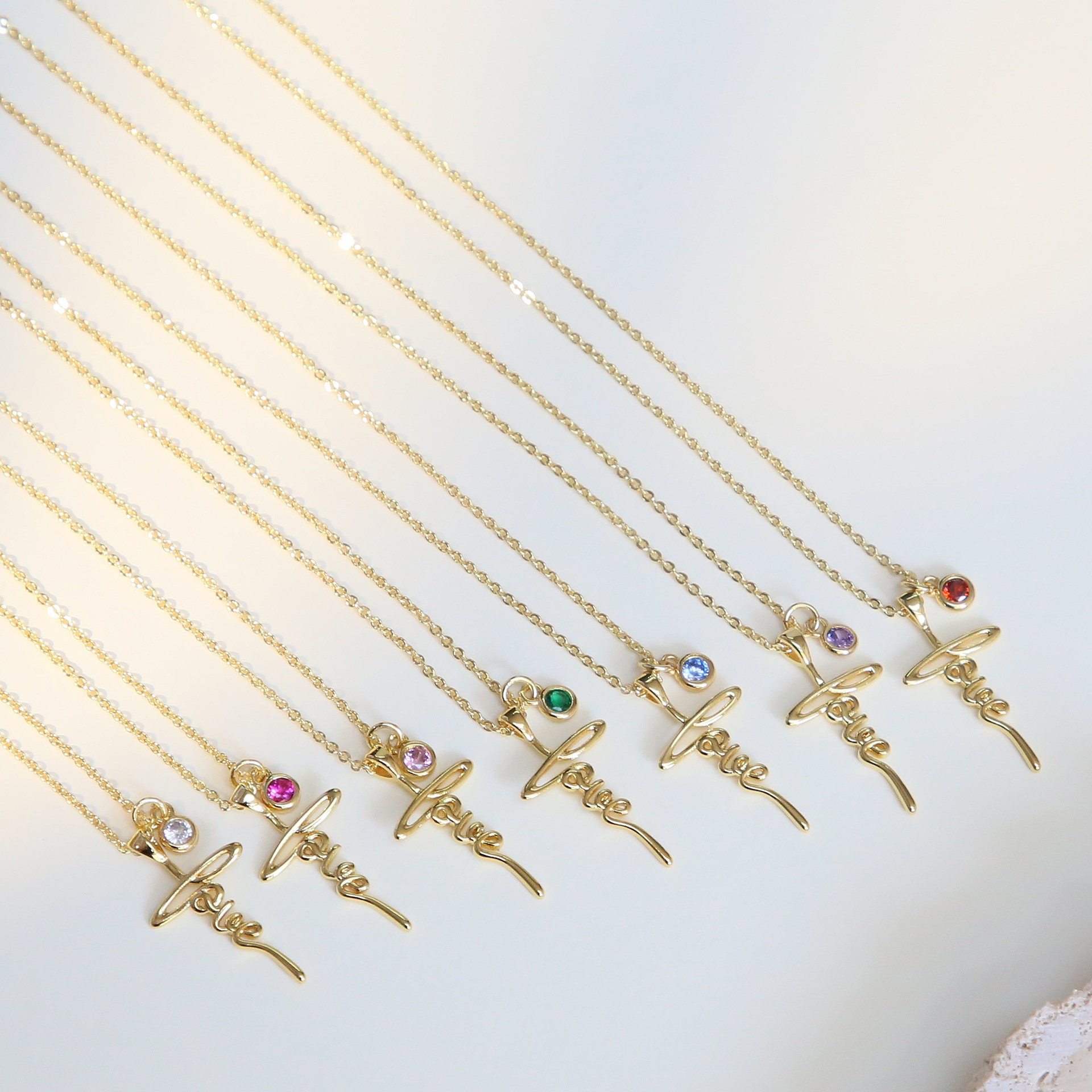 Wholesale Jewelry Elegant Classic Style Vocabulary Words/Name Copper Birthstone Plating Cable Chain Pendant Necklace display picture 3