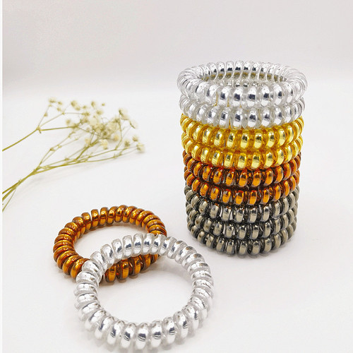 Bright silver phone cord hair band jewelry metallic hair rope headwear hair accessories rubber band foreign trade wholesale electroplating color bracelet