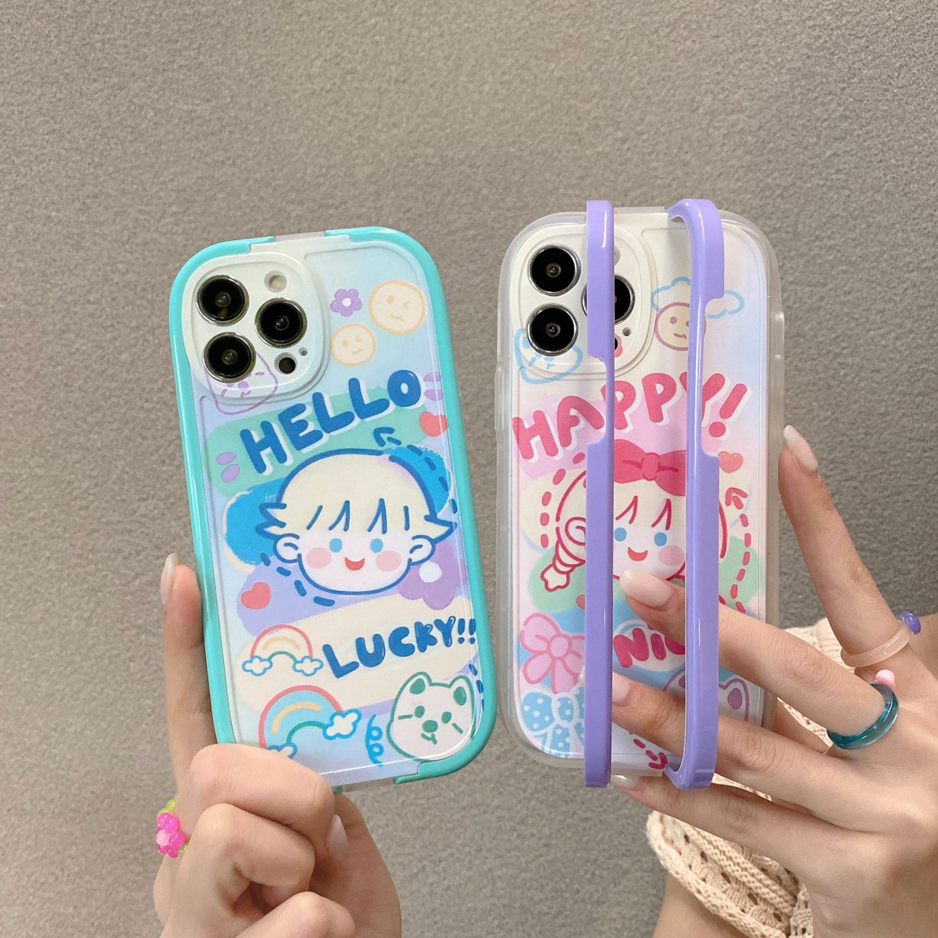 Apple 14 ProMax Phone Graffiti Boys and Girls Dual Stand iPhone 13/11/12 Soft Case Applicable_voghion.com