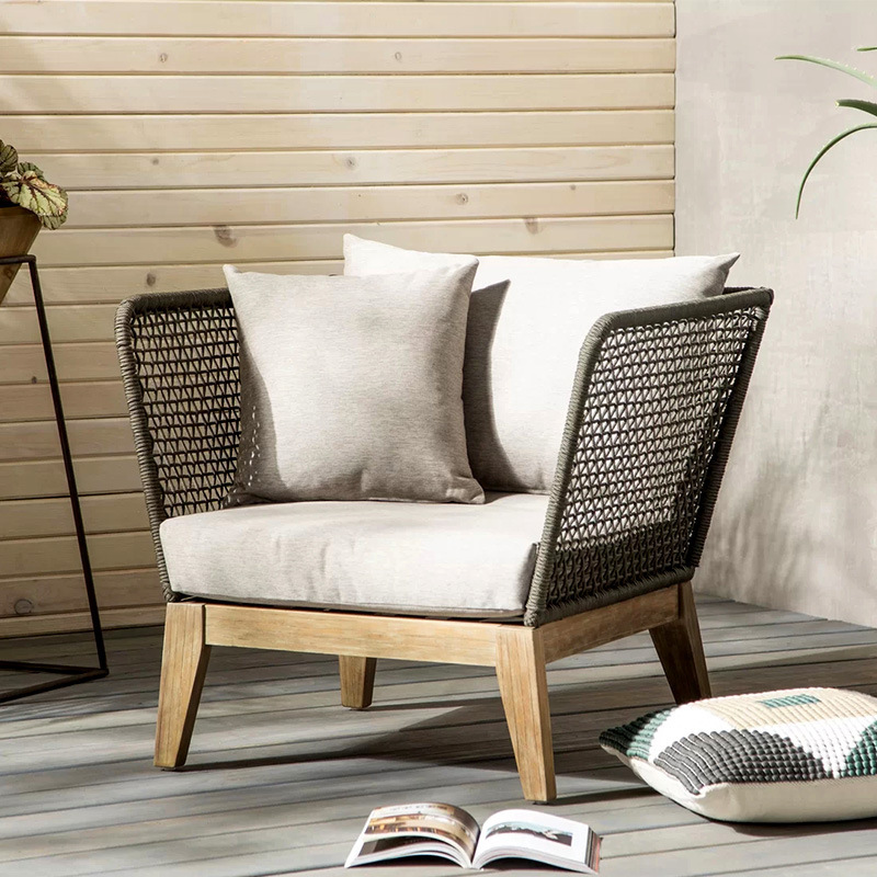 Nórdico al aire libre sofá de teca esquina creativo Hotel concubina doble ratán balcón al aire libre de madera maciza mesa de té combinación