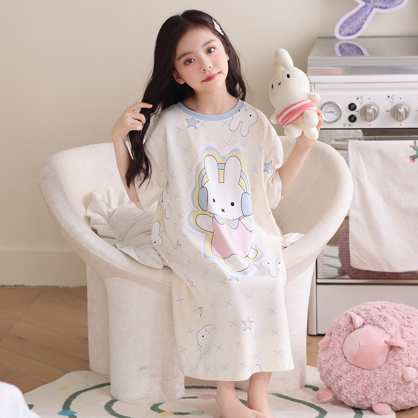 Pijama de niñas de verano algodón de mangas cortas pijama delgada pijama de niños princesa adolescente ropa para el hogar de niños
