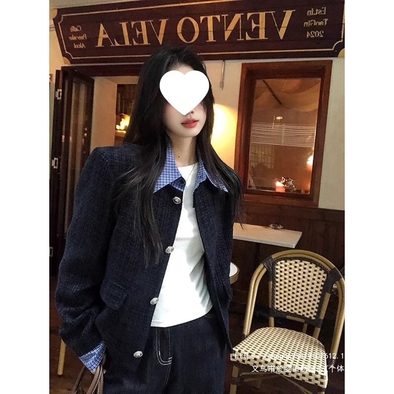 Korean-style gentle Chanel-inspired early autumn new single-breasted faux two-piece coat, slimming and elegant top