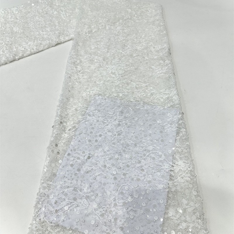 Tejido de bordado de encaje, tejido de bordado de cuentas, pequeño vestido de boda fresco, vestido de moda, tela