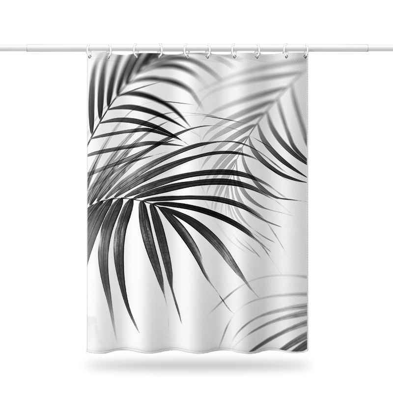 Nordic Leaf Shower Set, Mildew-Proof And Waterproof, No-Drill Bathroom Partition Door Window Curtain, Hanging Curtain_voghion.com