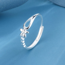 足银990花朵车花戒指女纯银开口可调节百搭简约ins学生轻奢高级