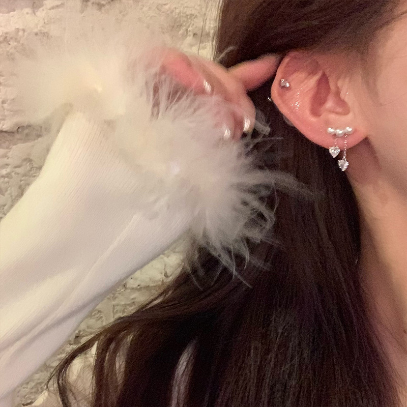 Aguja de plata, circón, perla, borla, aretes de diseño personalizado, aretes de temperamento, lujo ligero, pendientes de alta gama, sentido del diseño, nicho