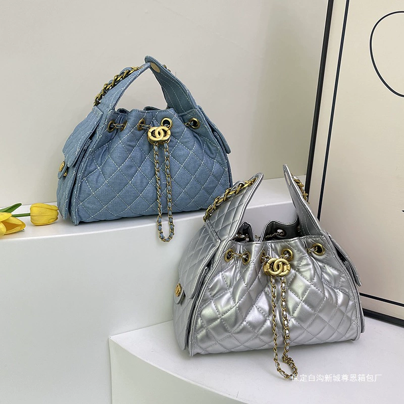 Little Xiangfeng минималистичная ромбическая цепочка на одно плечо ведро сумка для дамы 2025 лето новая сумка через плечо серебристый черный