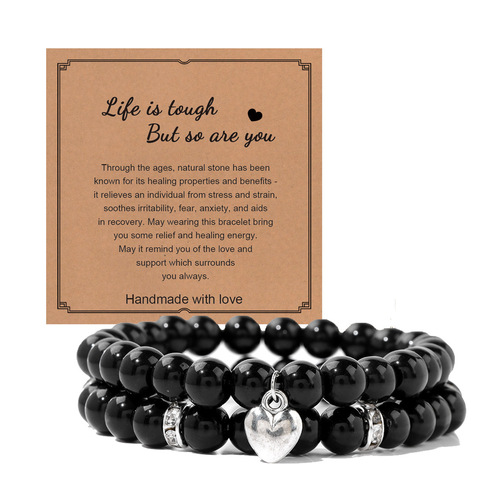 Cross-border powder zebra double-layer bracelet set, girls' gift, blue aventurine obsidian heart-shaped bracelet, hot-selling crystal