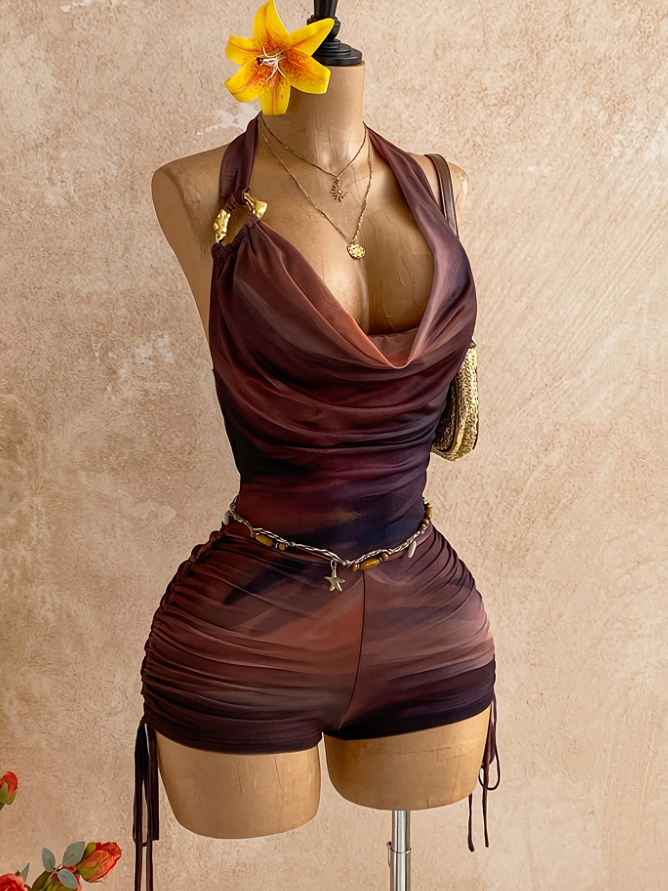 Women's Clothing Color Block Tie Front Jumpsuit New American Bestseller Hot Item_ecoleips.com