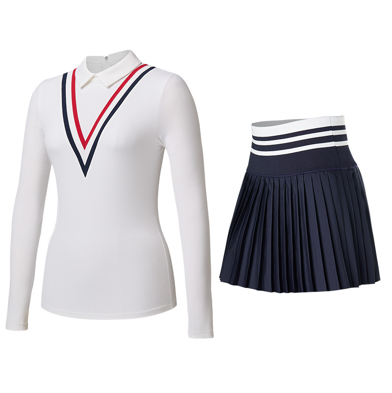 Trajes deportivos de tenis con solapa, mangas largas, falda corta, ejercicio, yoga, golf, tenis de dos piezas.