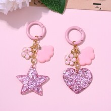 闪粉爱心星星云朵樱花钥匙扣 跨境热销甜美包包手机挂件情侣挂饰