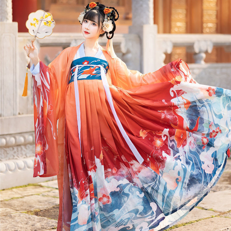 Tang Dynasty Hanfu Fairy dress for women chest Ru printed skirt modified hanfu female costume little dust spring and summer Tang Dynasty Hanfu Fairy dress for women chest Ru printed skirt modified hanfu female costume little dust spring and summer