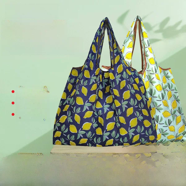 Japanese and Korean Folding Green Shopping Bag Light Waterproof Large Capacity Supermarket Storage Bag Portable Shopping Bag Thickened Tote Bag