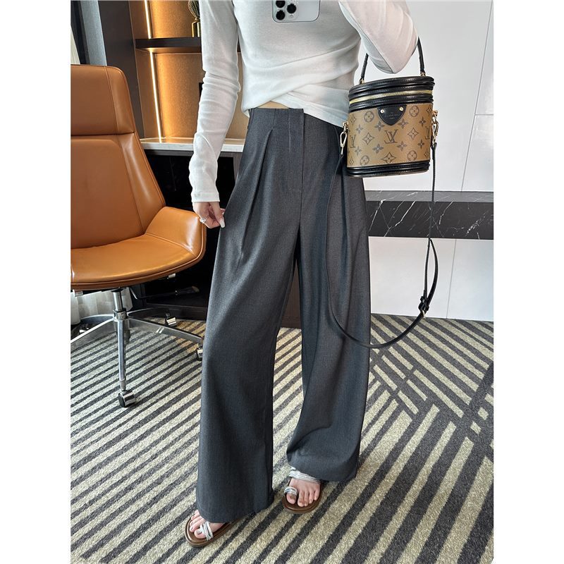 Super Flattering!~ Soft and Drapey Wide-Leg Casual Pants for Women, Tencel Wool High-Waisted Loose Straight-Leg Suit Pants Super Flattering!~ Soft and Drapey Wide-Leg Casual Pants for Women, Tencel Wool High-Waisted Loose Straight-Leg Suit Pants