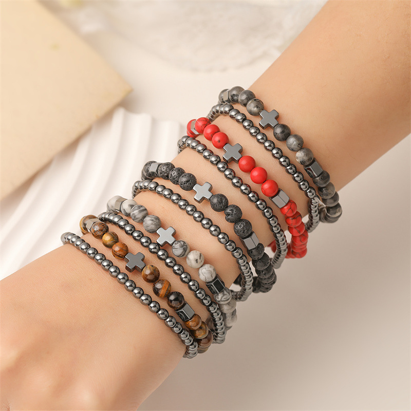 Fábrica directa de piedra natural cuentas 6MM ojo de tigre piedra de pino cruzada cuentas pulseras pulseras de joyería de mano