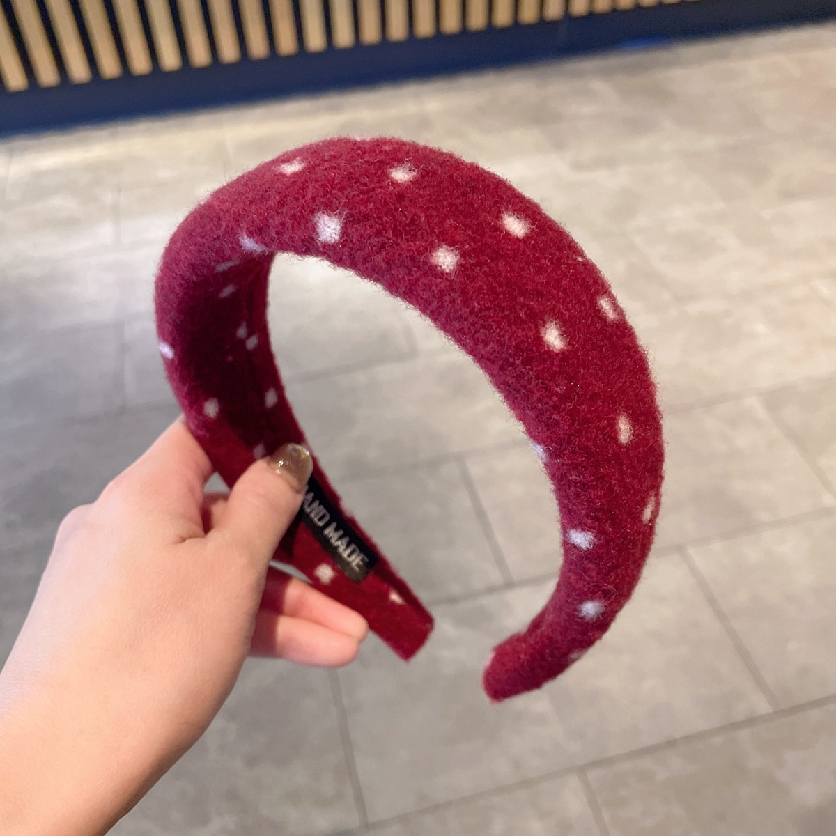 Red Plaid Woolen High-crown Headband, Clip, Hair Tie, High-end Versatile Fabric Wide-brimmed Headband For Going Out_voghion.com