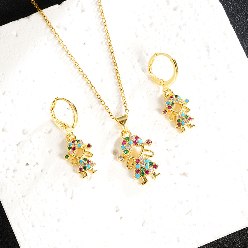 Collar de oro de arena vietnamita, temperamento de moda, diamantes huecos, pendientes de niña feliz, lujo ligero para mujer, joyería de alta gama