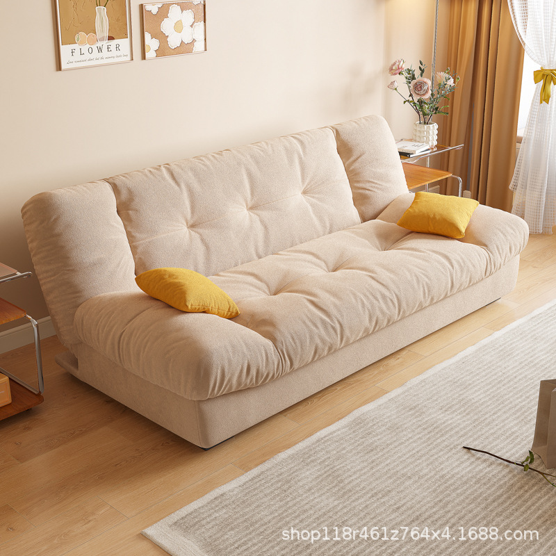 Cloud Fabric Sofa Bed, Foldable Dual-Purpose, Suitable for Small Living Rooms, 2026 New Model, French Style, Three-Seater, Straight Row, Cream Style