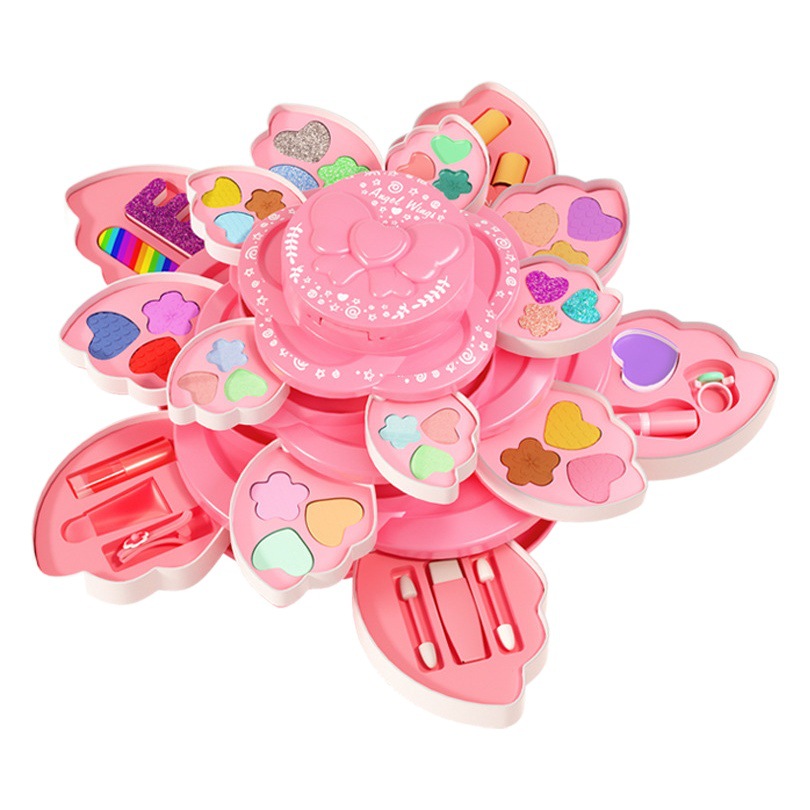 Children's Cosmetics Petal Toy Set Girl Birthday Gift Little Princess Eye Shadow Lipstick Nail Polish Makeup Box