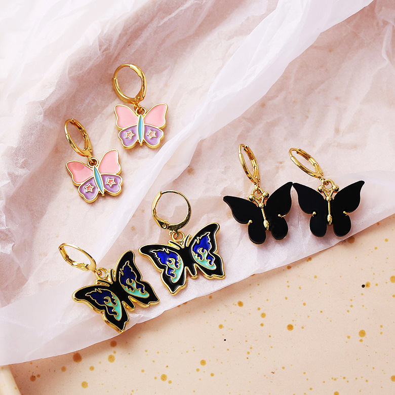 new butterfly earrings creative simple personality pink butterfly earrings wholesalepicture7