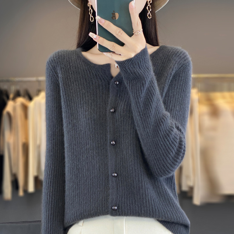 羊毛开衫2025秋冬新款针织女式长袖外套百搭圆领女装高级感上衣|undefined
