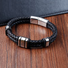 Men's woven leather universal bracelet stainless steel, European style