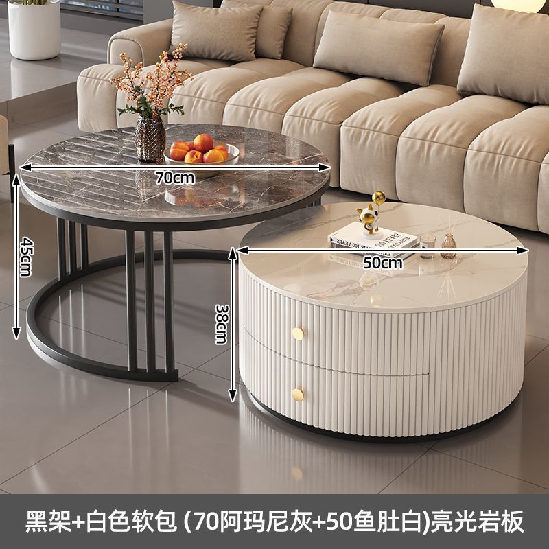亿君岩板茶几轻奢现代简约圆形小户型茶几客厅家用极简折叠大理石|undefined